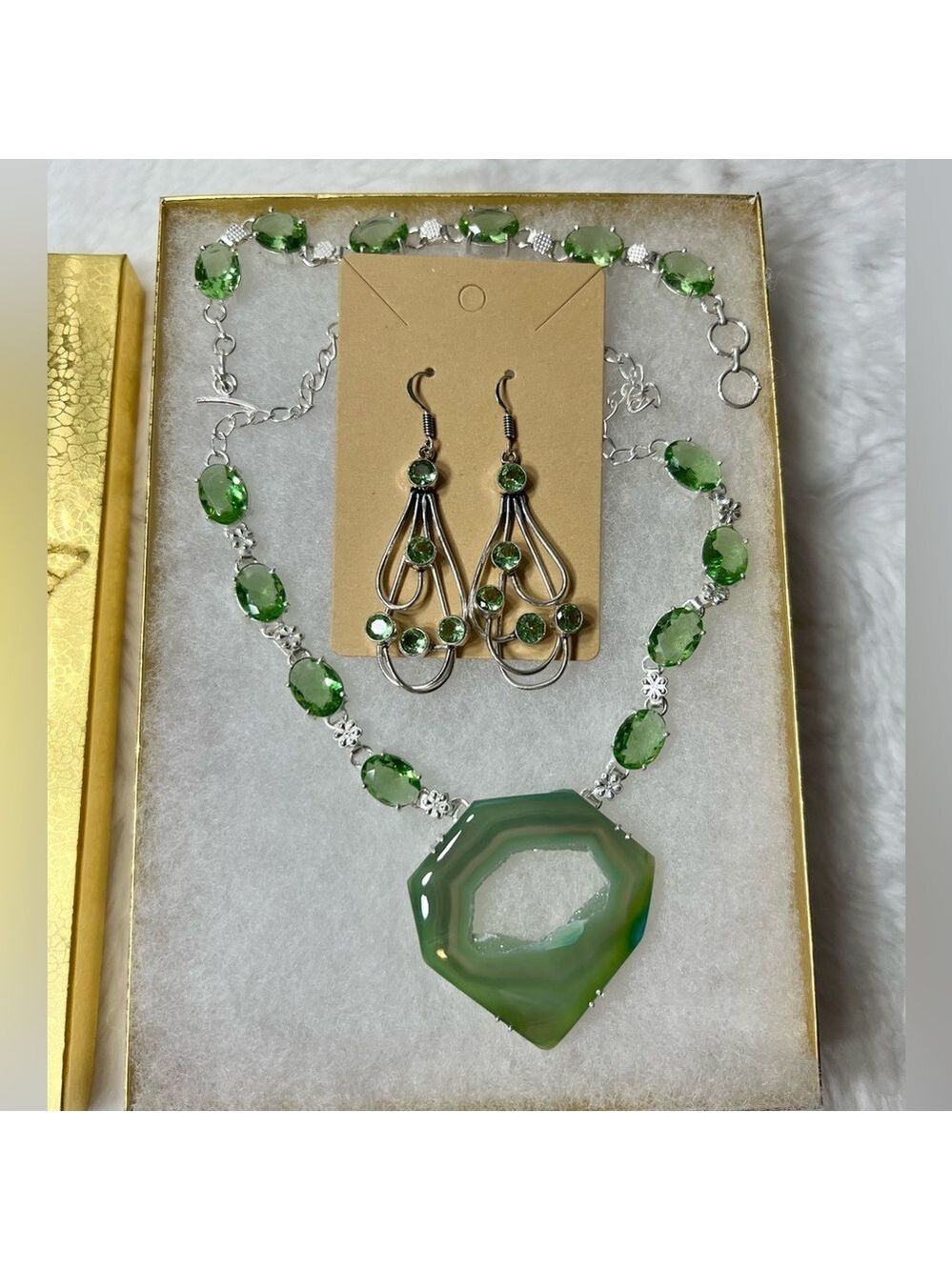 Green Solar Quartz Large Gemstone Necklace & Bracelet ONLY - Picture 7 of 9